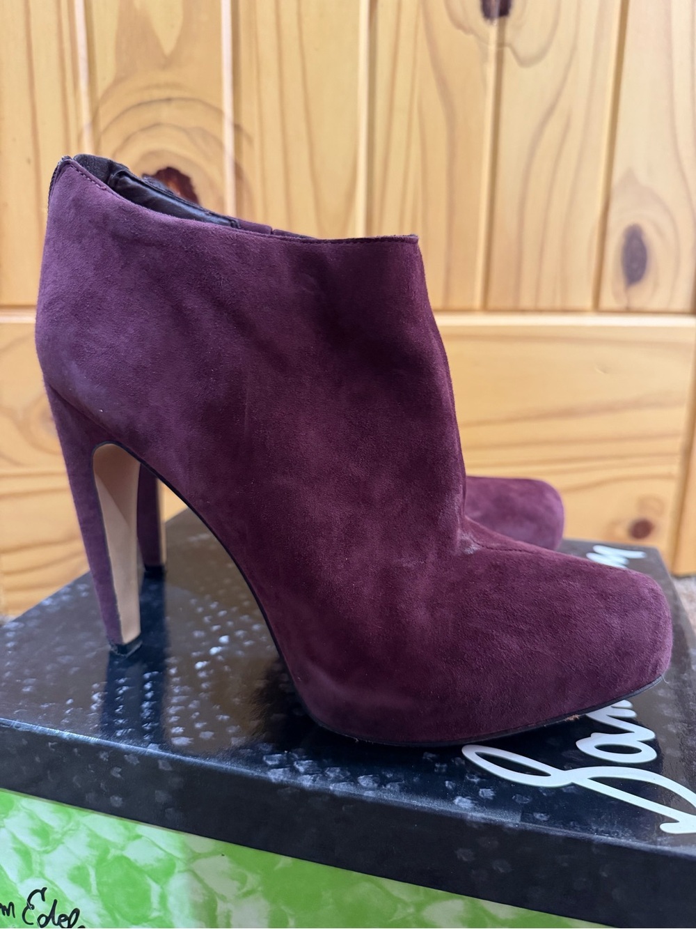 Sam Edelman Plum Suede High-Heel Ankle Booties